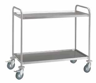 CARRELLO DI SERVIZIO CON RIPIANI STAMPATI - PRESSED SHELF SERVICE TROLLEYS Realizzati completamente in acciaio inox, finitura spazzolata Struttura in tubo tondo ø 2,5