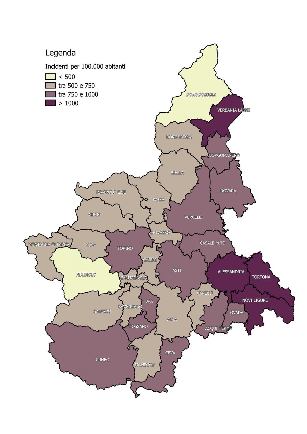 Centro di Monitoraggio Regionale della Sicurezza Stradale Figura 15. Incidenti ogni 0mila abitanti negli Ambiti di Integrazione Territoriale, media nel periodo 2012-20.