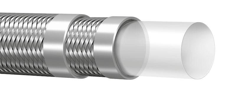 Teflon METRIC RANGE Parete liscia due trecce HFX1000M 2WB: Tubo Teflon liscia spessore standard due trecce Descrizione: Tubo Teflon liscia spessore standard, due trecce inox esterne.