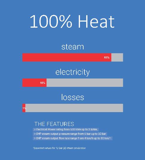 STEAM & POWER ORC Prestazioni e Caratteristiche Steam & Power ORC - Vantaggi Elevata efficienza globale (99%) Output vapore prevalente Certezza di rientrare entro i vincoli CAR Elevata affidabilità