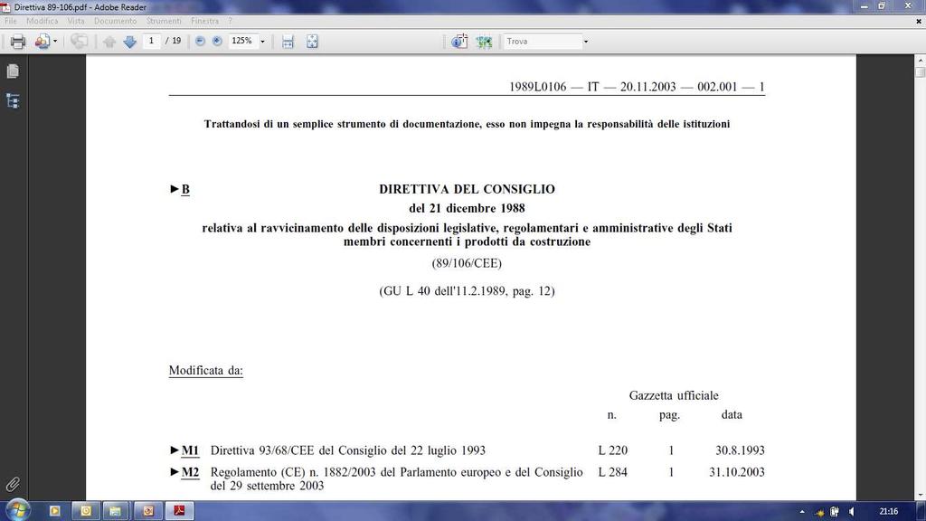 LA RIVOLUZIONE DEI CAVI Inquadramento Legislativo e normativo Direttiva prodotti da