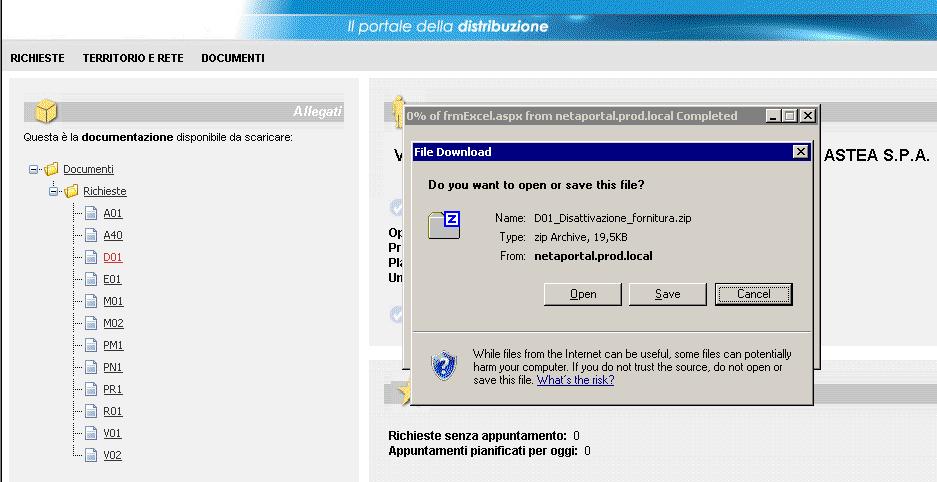 delibera 185/08, seguendo nel menù ad albero il percorso Documenti Richieste.