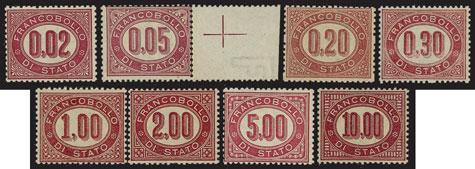 (1/8) E 500,- Pacchi Postali 194 1914/22 - II emissione, serie 13 valori -