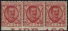 1906 - c. 10 Leoni, quartina con varietà Non dentellato (82e) E 50,- 212 1906 - c.