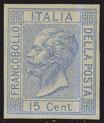 fr.llo da 15 c.; porpora d anilina, fondo lineato, carta italiana, pos.
