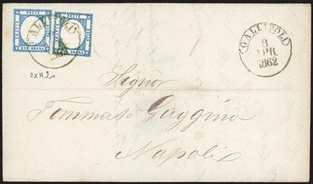1857 - Ottimi margini e molto bella (22) E 90,- 417 1862-3 soldi verde giallo, su lettera