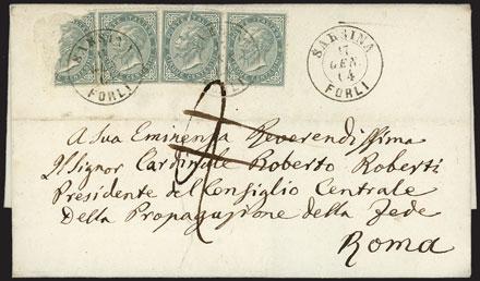 arancio ocra, su lettera da Cassano per Napoli (t.a.) del 2 dicembre 1862 - Cf. Bolaffi; Sg G.