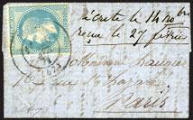 E 80,- FRANCIA Posta Aerea 516 1870 - Tentativo d ingresso in Parigi assediata - lettera di piccolo formato, affrancata con un