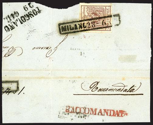 1850 - c. 15 rosso (III tipo), annullo Malo 6pt.