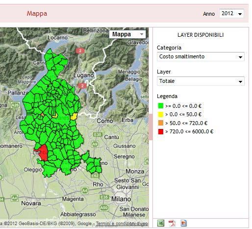 Figura 20 - Reportistica su mappa Costo totale per lo smaltimento dei rifiuti abbandonati.