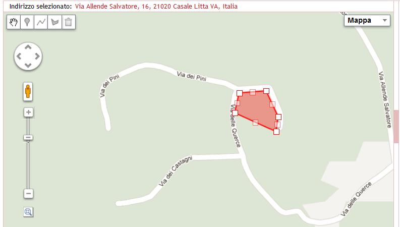 Figura 7 - Modalità di inserimento di una segnalazione su mappa (punto, linea, area).