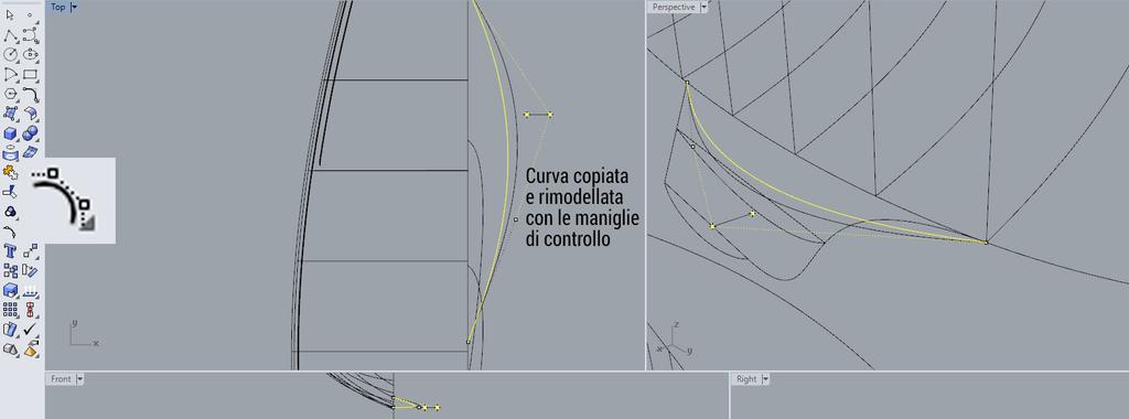 procedimento: selezioniamo la curva dalla finestra Perspective, quindi ci posizioniamo