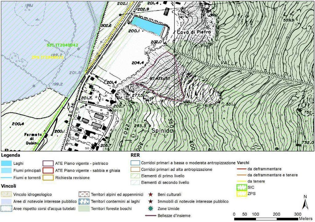 B7 ATE p57 - Località Spinida in Comune di Dubino Piano cave vigente: L'ambito estrattivo è situato al piede del versante sinistro della basse valle del Mera a ridosso di un'area pianeggiante