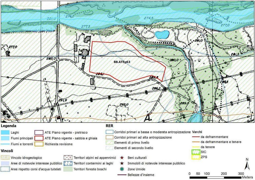 B8 ATE g63 - Comune di Caiolo Piano cave vigente: L'ambito estrattivo è ubicato in sponda sinistra al fiume Adda, immediatamente a ovest della confluenza del torrente Livrio.