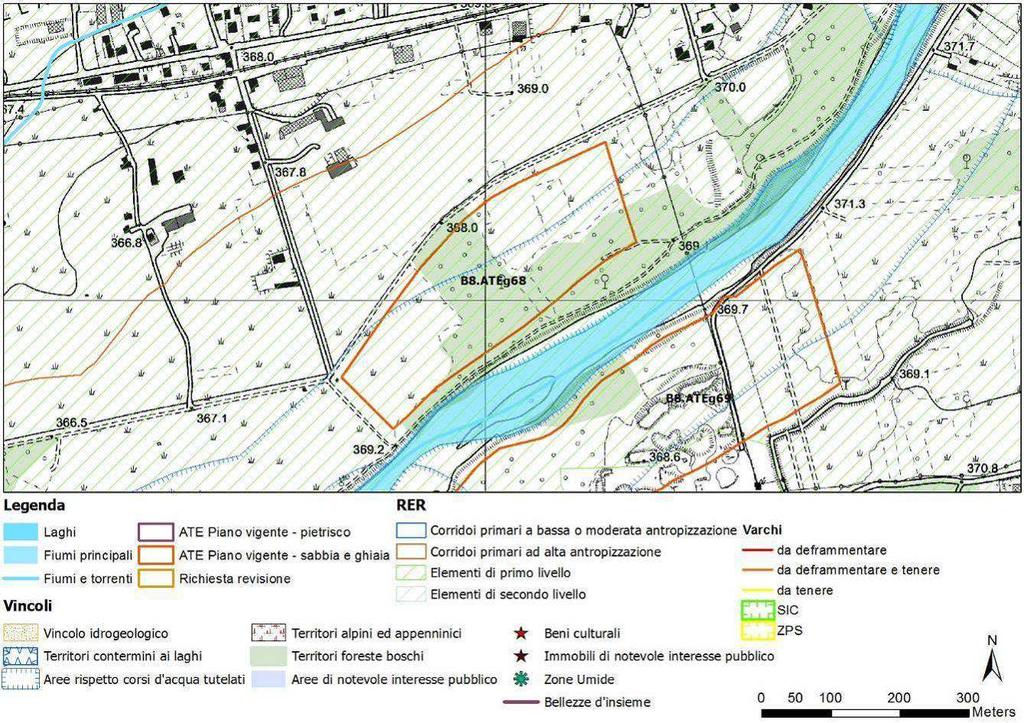 Vincoli e valenze ambientali: L'ambito ricade all'interno del corridoio primario del fiume Adda (n. 3) e degli elementi di primo livello della RER della Lombardia.