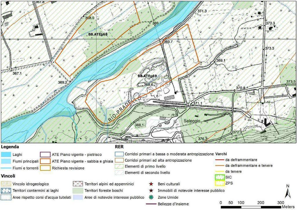 B8 ATE g69 - Località Saleggio in Comune di Teglio Piano cave vigente: L'ambito estrattivo è situato in sinistra idrografica al fiume Adda, nelle immediate vicinanze di un impianto per la produzione