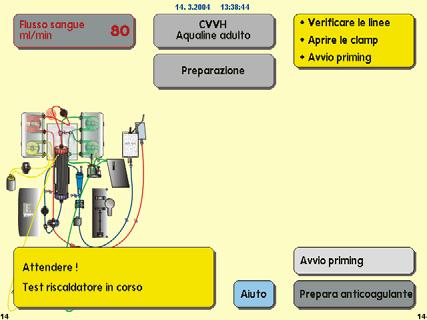 Quando Avvio priming è selezionato mentre il test del riscaldatore è ancora in corso (luce gialla lampeggiante), sullo schermo compare il messaggio Attendere, test automatico del riscaldatore ancora