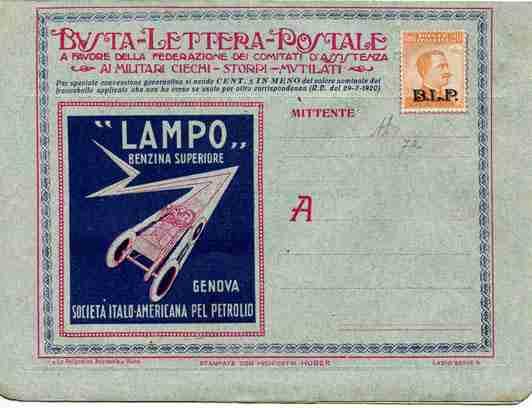 - Busta Lettera Postale (Serie speciale 1-2) pubblicità "Cassa Navale" affrancata con Cent. 40 n.