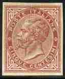 Emanuele II effige in cornice a rilievo stampato in bruno, non dentellato (Cat. Unificato n.