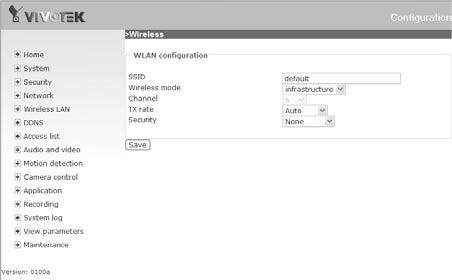 Andare su Configurazione di PZ7152 > Wireless LAN. 3.