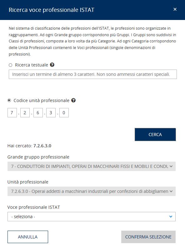 Utilizziamo adesso la ricerca per Codice unità professionale.