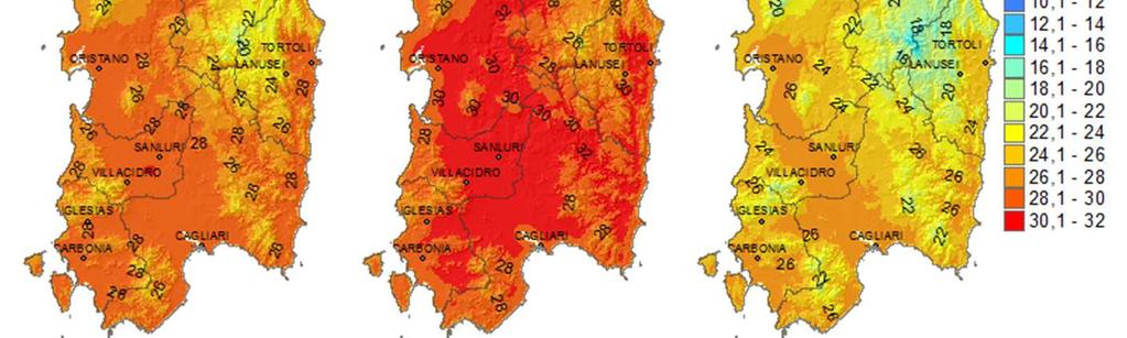 Anche per le massime la seconda decade è stata sensibilmente più calda mentre il calo nella terza decade è stata più marcata rispetto alle minime, con una riduzione di circa 6-8 C rispetto a quella