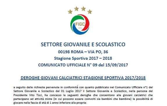 677/25 3.13 DEROGHE GIOVANI CALCIATRICI STAGIONE SPORTIVA 2017/2018 3.