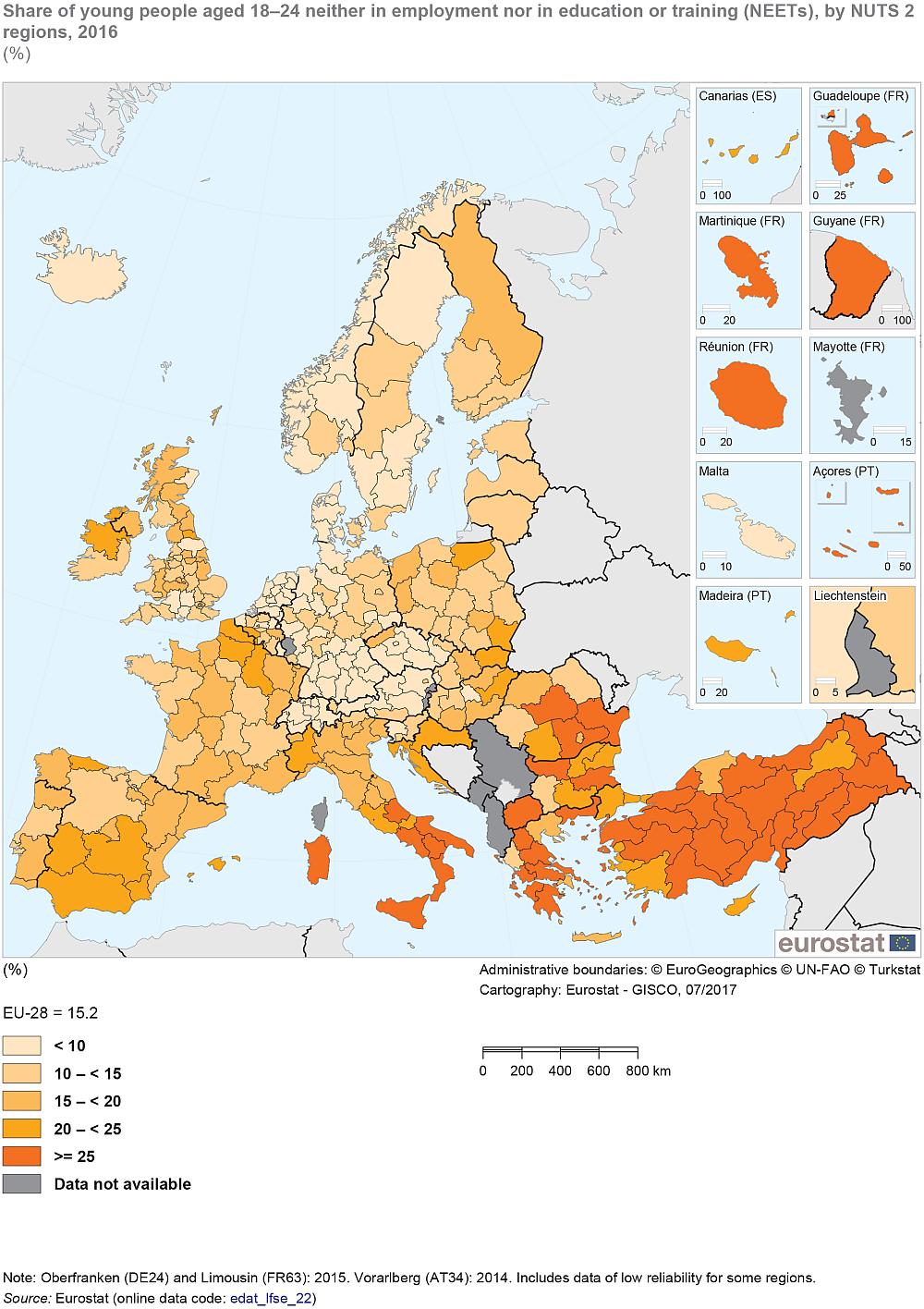 LA PIAGA DEI NEET Dai dati della Commissione UE sulla occupazione e gli sviluppi sociali in Europa - ESDE 2017 l Italia ha un tasso di NEET