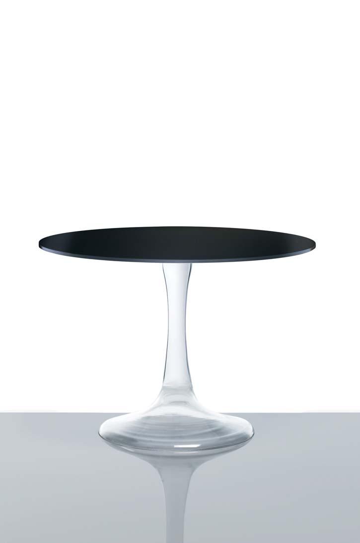 FUNGHETTI Piero Lissoni 10-11 Serie di tavoli alti con piano di forma rotonda, in cristallo mm 12 temperato, trasparente extralight, laccato o satinato opaco Base in cristallo borosilicato