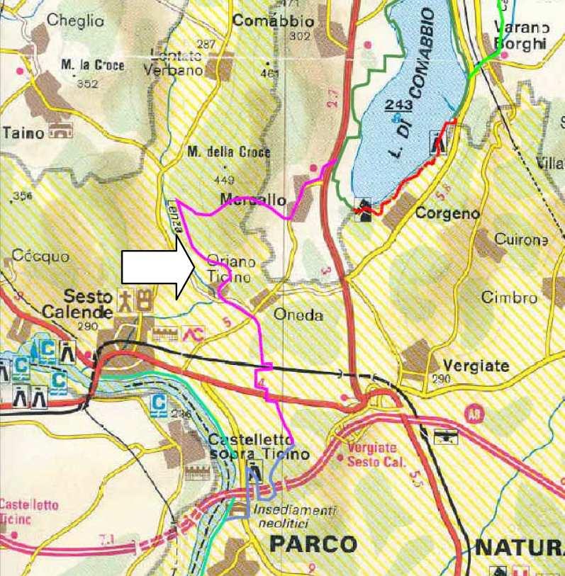 TRATTO DA MERCALLO ALLA STRADA STATALE N.33 DEL SEMPIONE A SESTO CALENDE Lunghezza: 9 km e 400 m Larghezza: tra 2,5 m e 3 m Pavimentazione: asfalto, calcestre Pendenza media: inf.