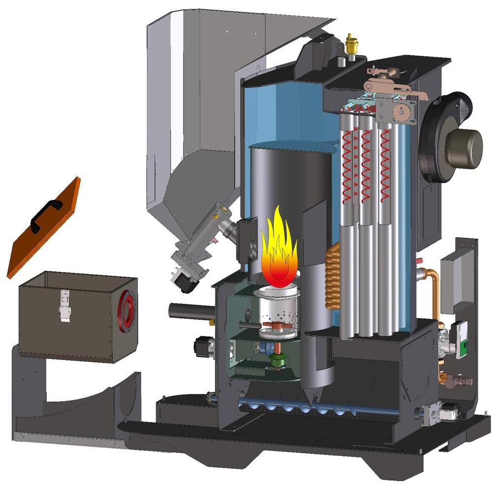 Termoboiler OMNIA 32 Kw VANO CENERE SERBATOIO PELLET 70 Kg ACQUA TECNICA 130 Litri GANCIO DI SOLLEVAMENTO