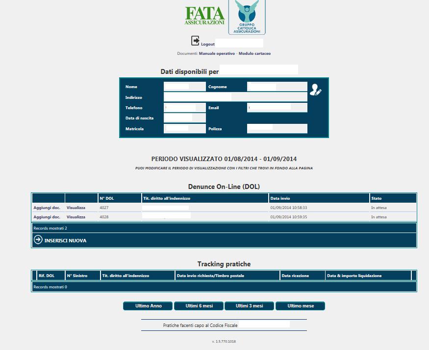 Manuale di registrazione D.O.L. 30/06/2015 Figura 5.3 - Pagina personale 6. AREA PERSONALE Nella prima sezione (Figura 6.