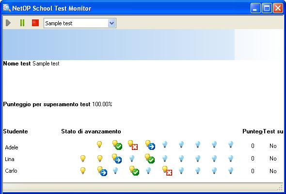 Creazione ed esecuzione di un test Relazione in tempo reale Se è stata selezionata questa opzione (impostazione predefinita), nel corso dell'esecuzione del test l'insegnante può seguire l'avanzamento