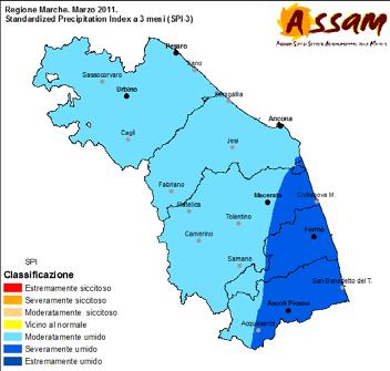 Marzo Aprile Maggio Figura 17: Andamento geografico mensile dell'indice SPI con finestra temporale di 3 mesi (Fonte: ASSAM Regione Marche Servizio Agrometeo Regionale) 4. I venti 4.1. Analisi mensile Nei tre mesi invernali le direzioni più visitate dal vento sono state quelle sud-occidentali con frequenze percentuali mensili intorno al 15%-16%.