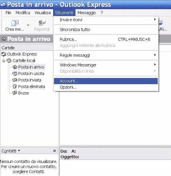 20 di 58 Outlook Express Aprire Outlook Express e cliccare la voce Strumenti / Account come da