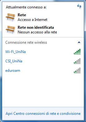 Cliccare, con il tasto destro del mouse, sull identificativo di rete Wi-Fi_UniNa e successivamente sulla voce Connetti