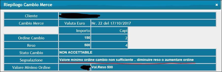 Percentuale massima reso rispetto allo spedito Altre regole vengono controllate in fase di inserimento nuovo ordine numero massimo di cambi merce per stagione date accettazione (da / a) Esempio