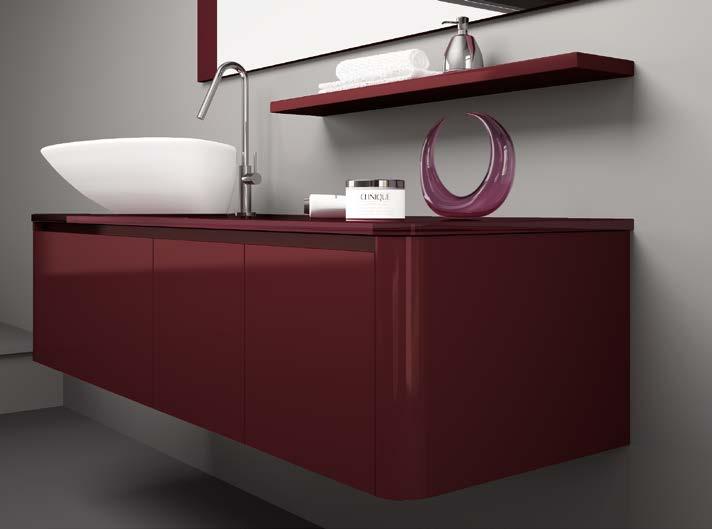 ARIA Dimensioni Mobile: 150x36x52 cm Finishing: RAL3005 Wine Red Glossy Top: