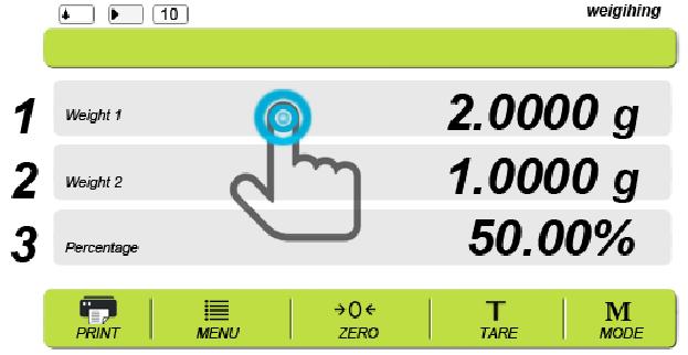 Scegliere la quantità di campioni che andrà posizionata sul piatto di pesata; 2.Premere il valore del campione che sarà preso come riferimento. 3.