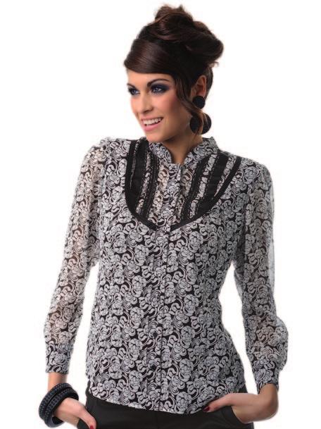 SPECIALE: DOPPI SALDI CAMICIA Anastasia Rose stilizzate base nero (cod 129) Camicia in crêpe georgette di pura seta, doppiata nello stesso tessuto, tranne le maniche.