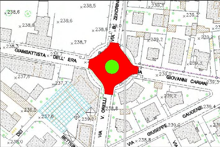 SCHEDA N 3 ROTONDA BUTTINONE TRA VIA ZENDRINI E VIA DELL ERA ANALISIURBANADELOSPAZIOPUBLICO estratto fotogrammetrico scala 1 : 1000 LOCALIZZAZIONE E CONTESTO DI RIFERIMENTO : La