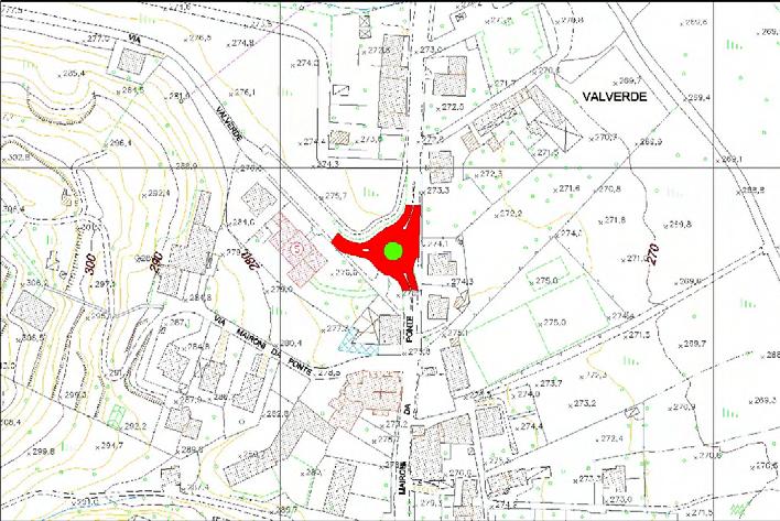 SCHEDA N 5 ROTONDA TRA VIA VALVERDE E VIA MAIRONI DA PONTE ANALISI URBANA DELLO SPAZIO PUBBLICO estratto fotogrammetrico scala 1 : 2000 LOCALIZZAZIONE E CONTESTO DI RIFERIMENTO : La rotonda si trova