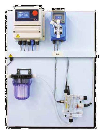 Sistemi di dosaggio Sistema digitale con cella amperometrica aperta ECL6 PA-LDPHCL Utilizzo con lambitore (cloro / bromo) o elettrolisi salina. Vasche medie dimensioni. 1 2 1. Strumento LDPHCL 2.