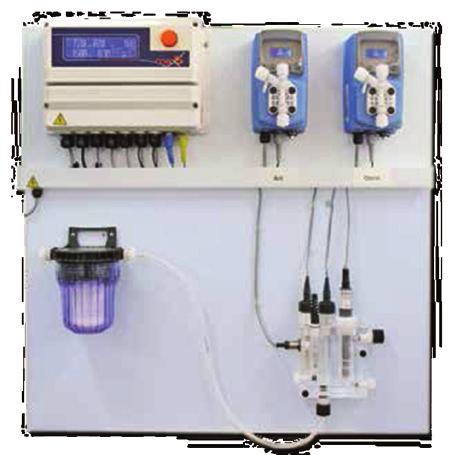 Sistemi di dosaggio PA-M5D 1 2 3 8 9 Controllo totale su ph, Redox, Cloro libero e Temperatura 1. Strumento MAX5 2. Pompa dosatrice acido VMS MF 03 10 (10 l/h) 3.