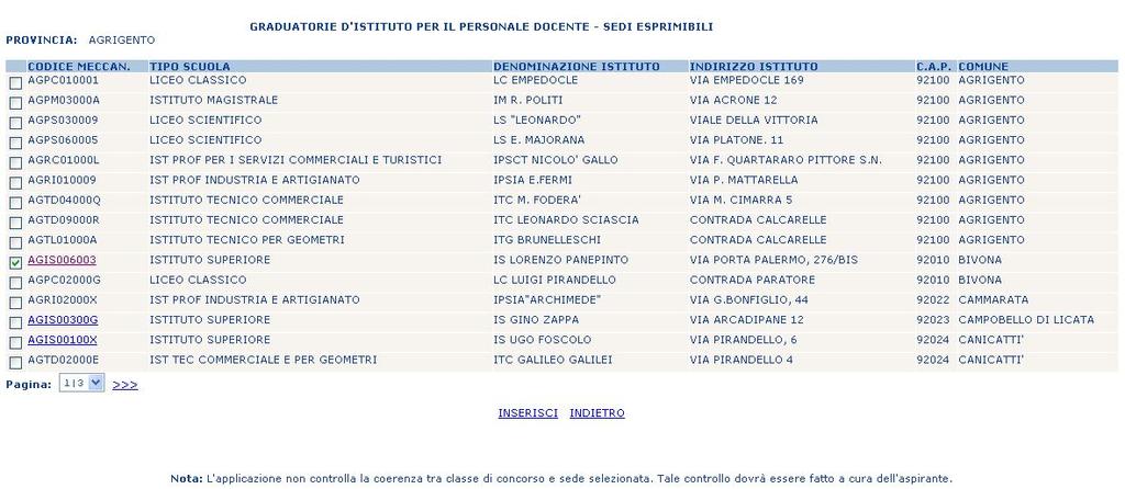 E possibile adesso selezionare una o più tipologie di istituto.