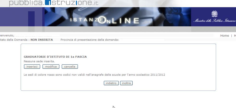 4.4 SCELTA ISTITUZIONI SCOLASTICHE Dopo la visualizzazione dei dati anagrafici e l eventuale aggiornamento dei dati di recapito la funzione consente all aspirante di effettuare la scelta delle