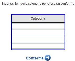 Comunicazioni e Offerte Categorie 1 Per creare una Categoria occorre considerare due tabelle, nella prima sono elencate le Categorie già esistenti, nella seconda