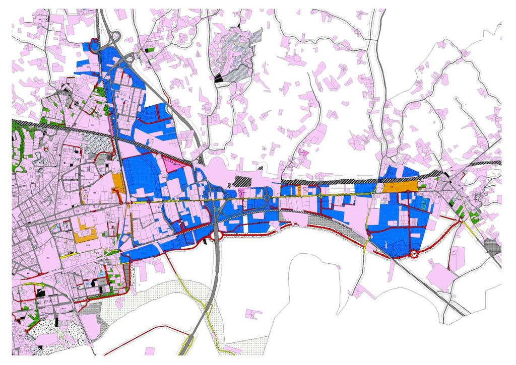 In questa immagine ad esempio si può apprezzare il dettaglio(blu) delle aree produttive ancora libere dall edificazione, ottenute in automatico con l utilizzo delle metodologie informatiche di cui