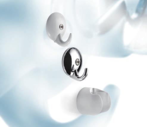 S170 S180 gancio ABS bianco completo di vite, tassello e 2 guarnizioni confezionato in sacchetto white ABS wall hook complete with screw set and 2 washers packed in polythene bag gancio cromato