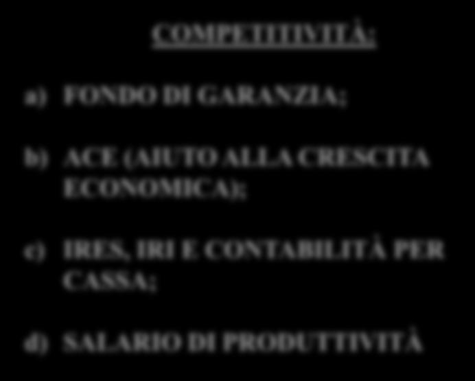 insieme di misure organiche e complementari in grado di favorire gli investimenti per l innovazione e per la competitività.